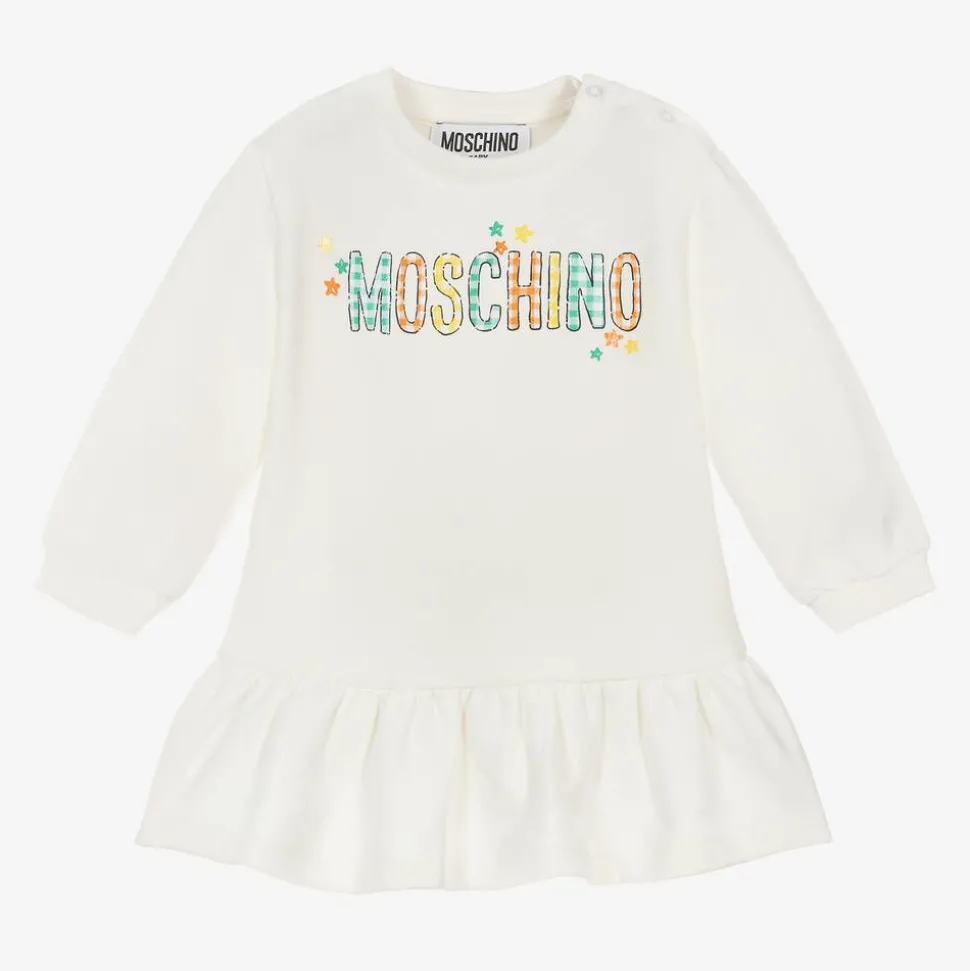 Girls Ivory Cotton Sweatshirt Dress