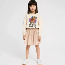 Girls Ivory Cotton Tiger Print Top