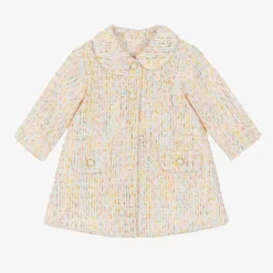 Girls Ivory Cotton Tweed Coat