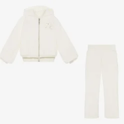 Girls Ivory Cotton Velour Tracksuit