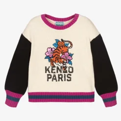 Girls Ivory Embroidered Tiger Sweater