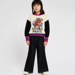 Girls Ivory Embroidered Tiger Sweater