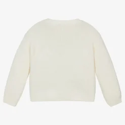 Girls Ivory Embroidered Wool Knit Cardigan