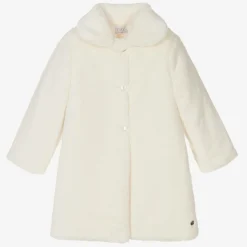 Girls Ivory Faux Fur Coat