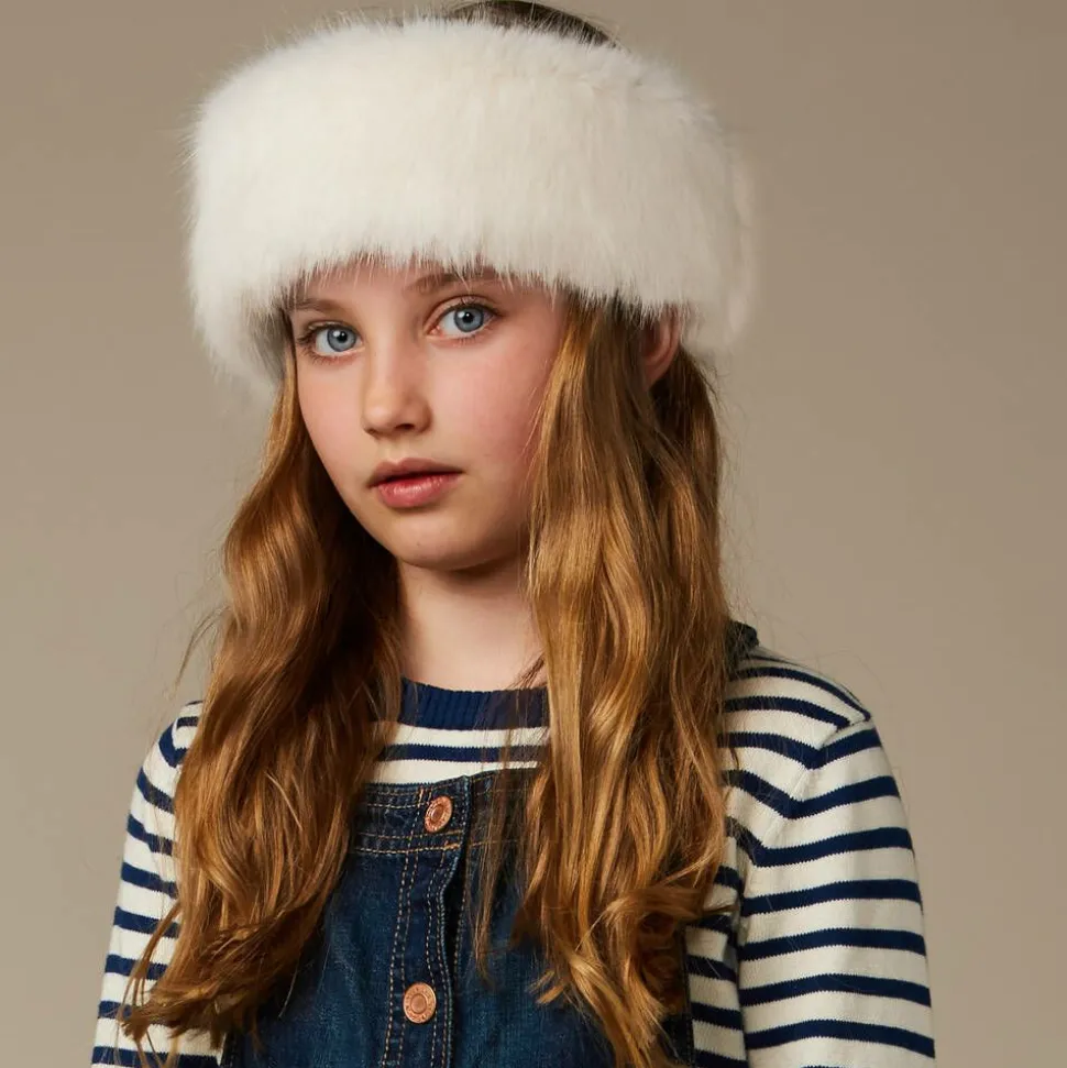 Girls Ivory Faux Fur Headband