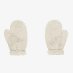 Girls Ivory Faux Fur Mittens