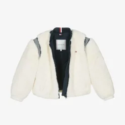 Girls Ivory Faux Fur Varsity Jacket