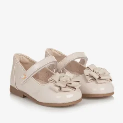 Girls Ivory Faux Patent Leather Shoes