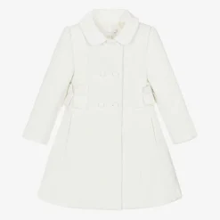 Girls Ivory Felted Ruffle Coat