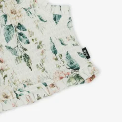 Girls Ivory Floral Cotton Shirred Top