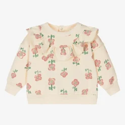 Girls Ivory Floral Print Cotton Sweatshirt