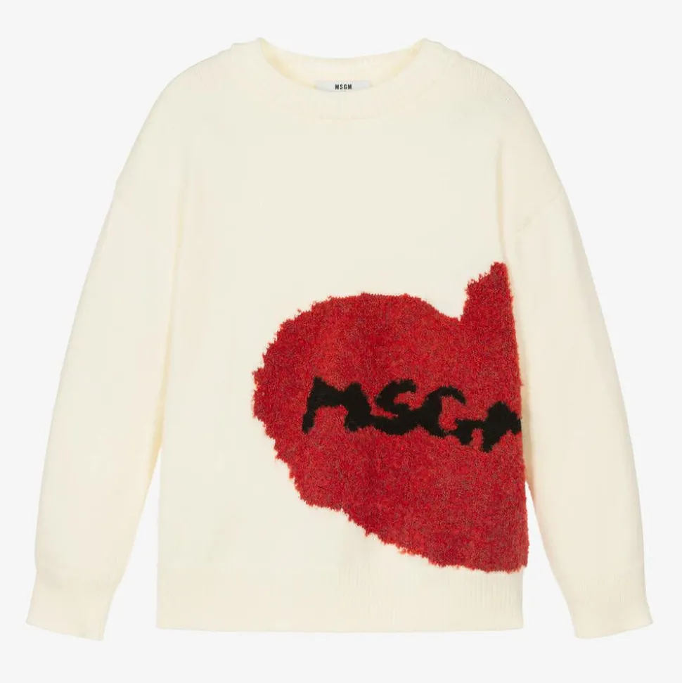 Girls Ivory Heart Sweater