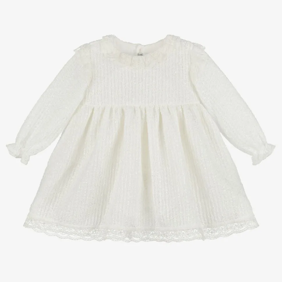 Girls Ivory Knit & Lace Dress