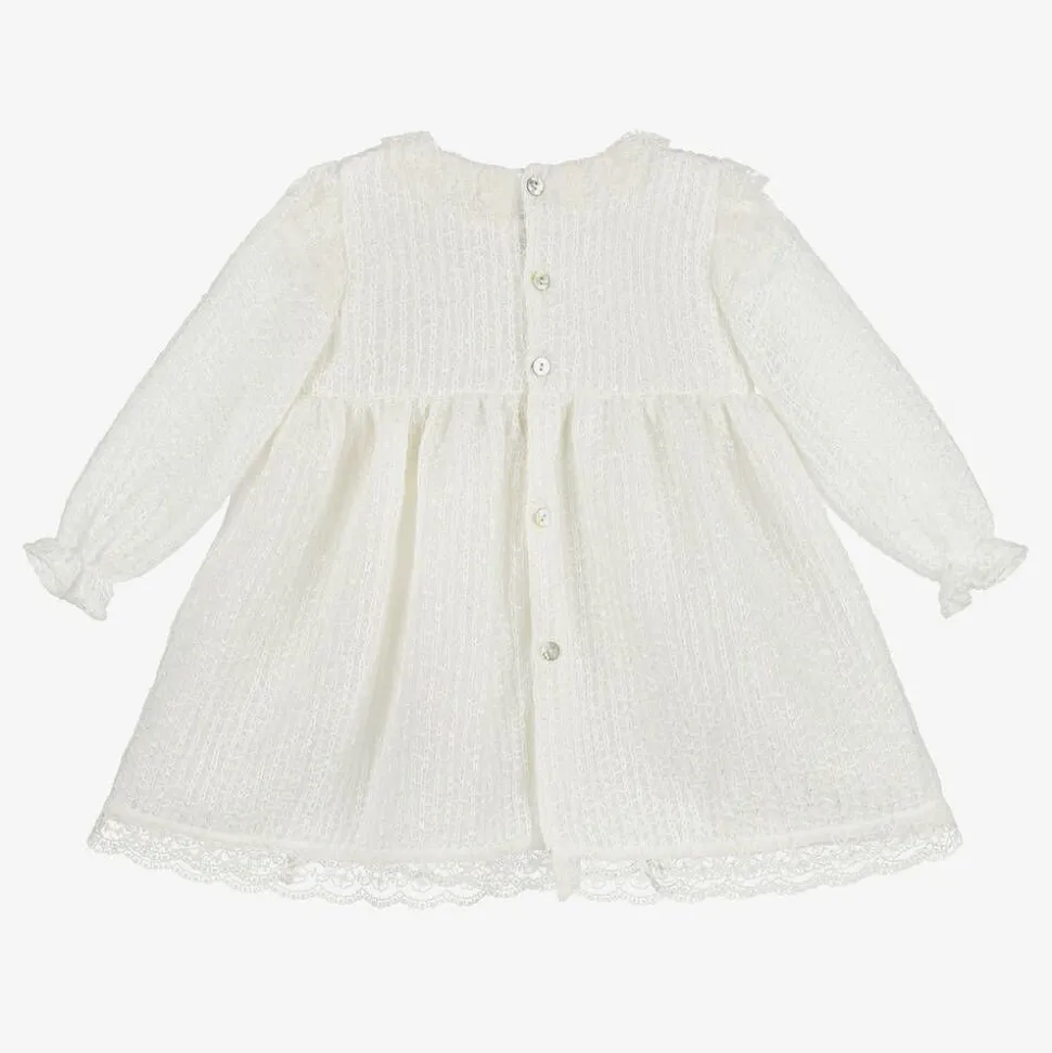 Girls Ivory Knit & Lace Dress