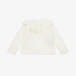 Girls Ivory Knit Collar Cardigan