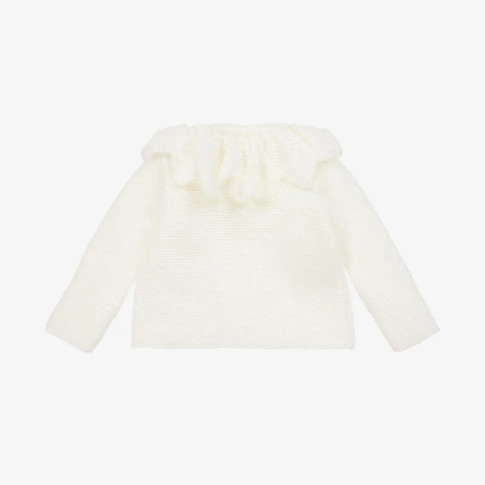 Girls Ivory Knit Collar Cardigan