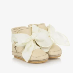 Girls Ivory Leather Bow Pre Walkers