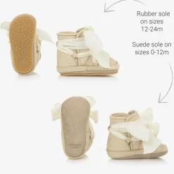 Girls Ivory Leather Bow Pre Walkers
