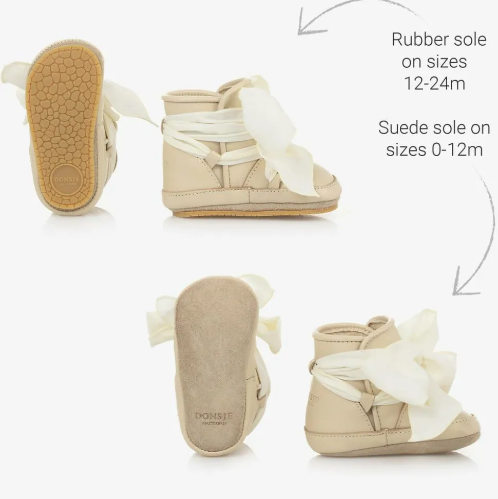 Girls Ivory Leather Bow Pre Walkers