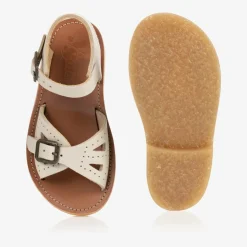 Girls Ivory Leather Buckle Sandals