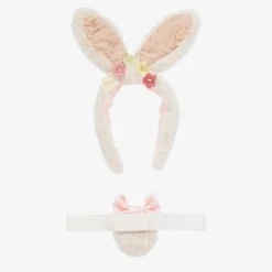 Girls Ivory Plush Bunny Hairband Set