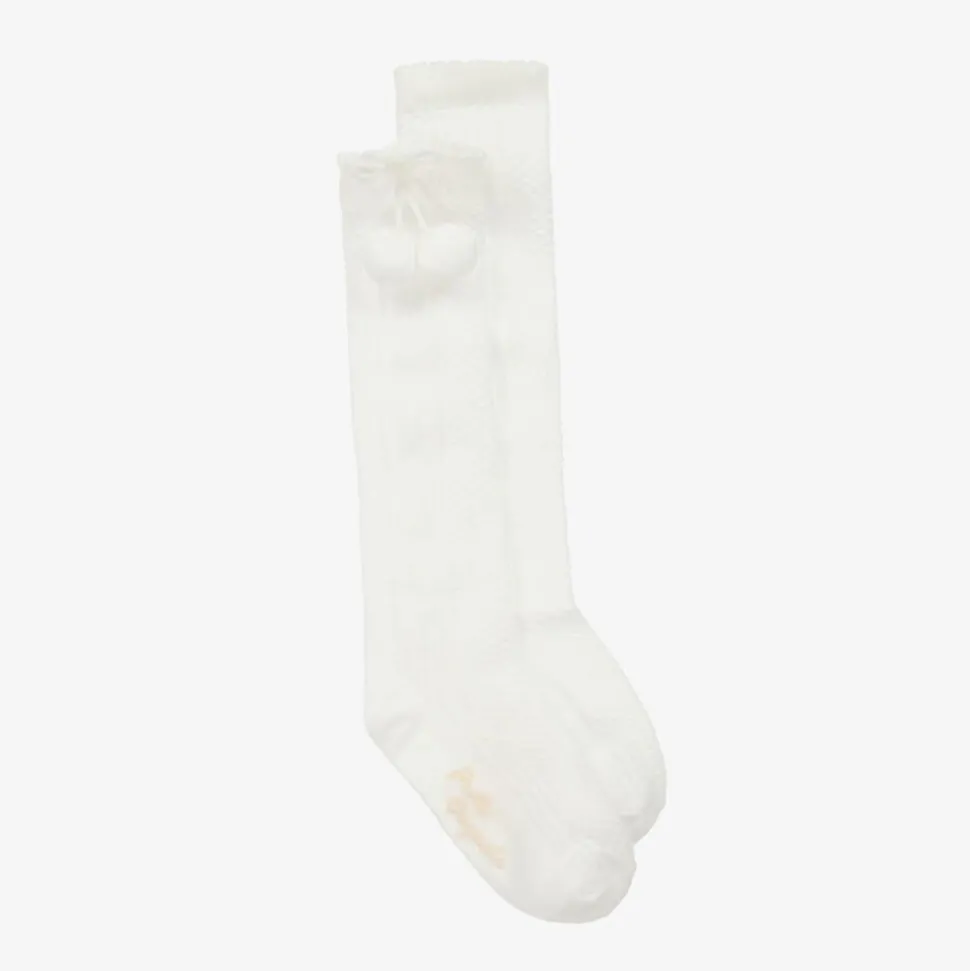 Girls Ivory Pom-Pom Cotton Socks