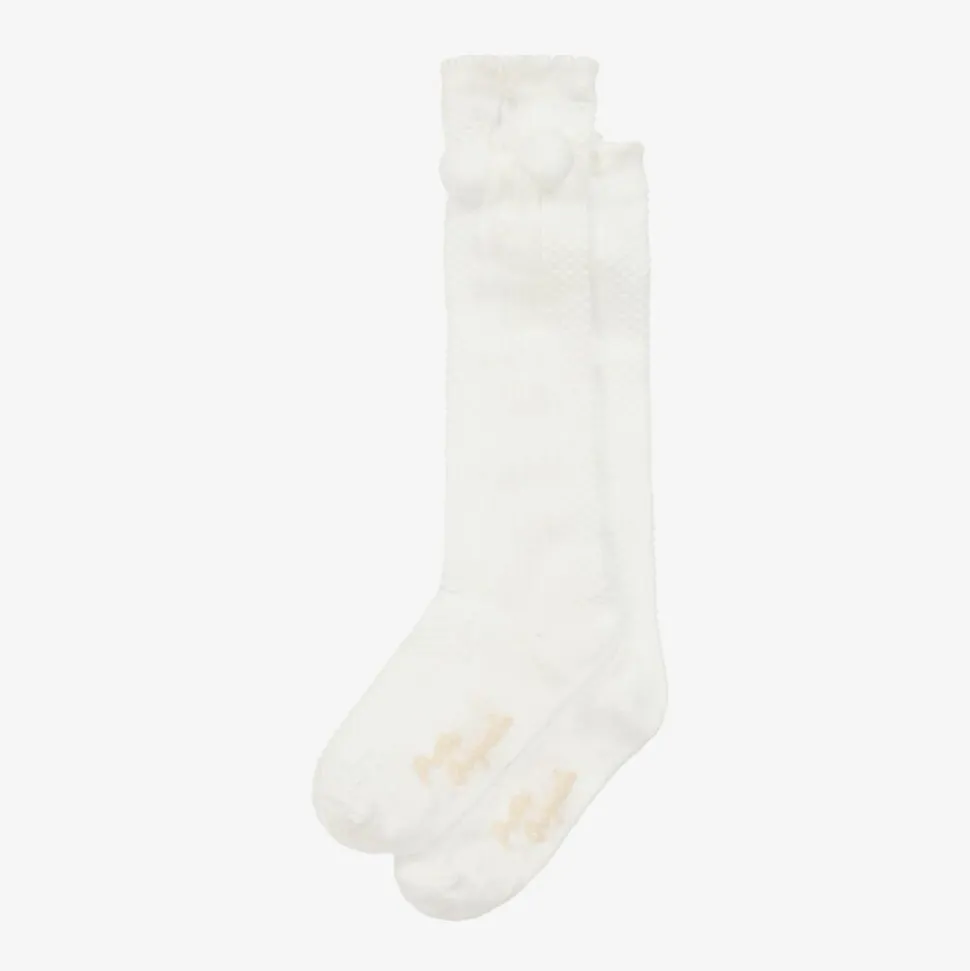 Girls Ivory Pom-Pom Cotton Socks