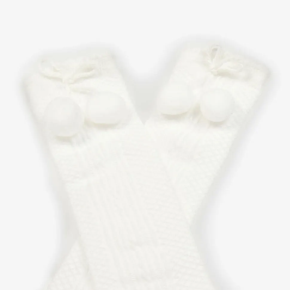 Girls Ivory Pom-Pom Cotton Socks
