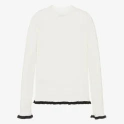 Girls Ivory Ribbed Turtleneck Sweater