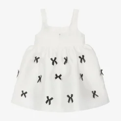Girls Ivory Satin Bow Dress