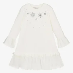 Girls Ivory Snowflake Cotton Dress