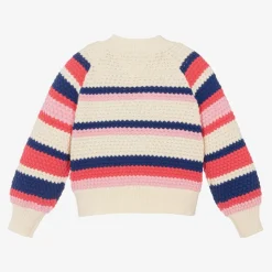 Girls Ivory Striped Cotton Sweater