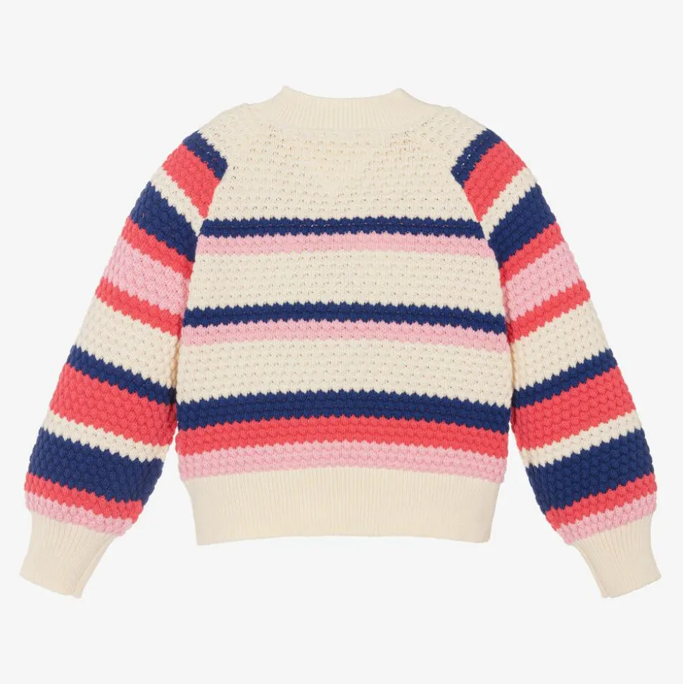 Girls Ivory Striped Cotton Sweater