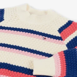 Girls Ivory Striped Cotton Sweater