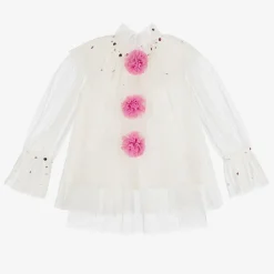 Girls Ivory Tulle Harlequin Top