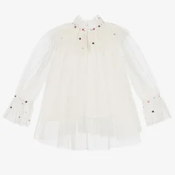 Girls Ivory Tulle Harlequin Top