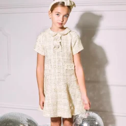Girls Ivory Tweed Dress