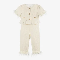 Girls Ivory Tweed Trouser Set