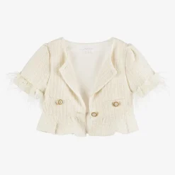 Girls Ivory Tweed Trouser Set