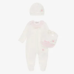 Girls Ivory Velour & Jersey Babysuit Set
