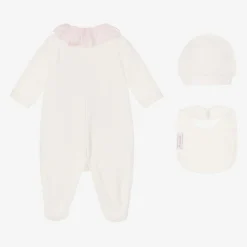 Girls Ivory Velour & Jersey Babysuit Set