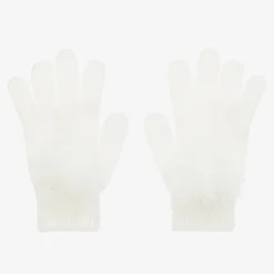 Girls Ivory Wool Knit Pom-Pom Gloves