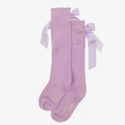 Girls Lilac Cotton Bow Socks