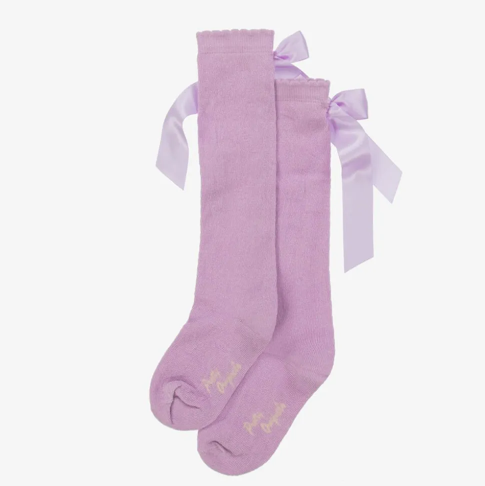 Girls Lilac Cotton Bow Socks