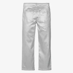 Girls Metallic Silver Straight-Leg Jeans