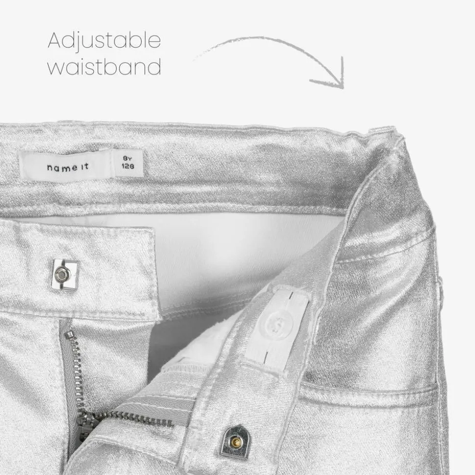 Girls Metallic Silver Straight-Leg Jeans