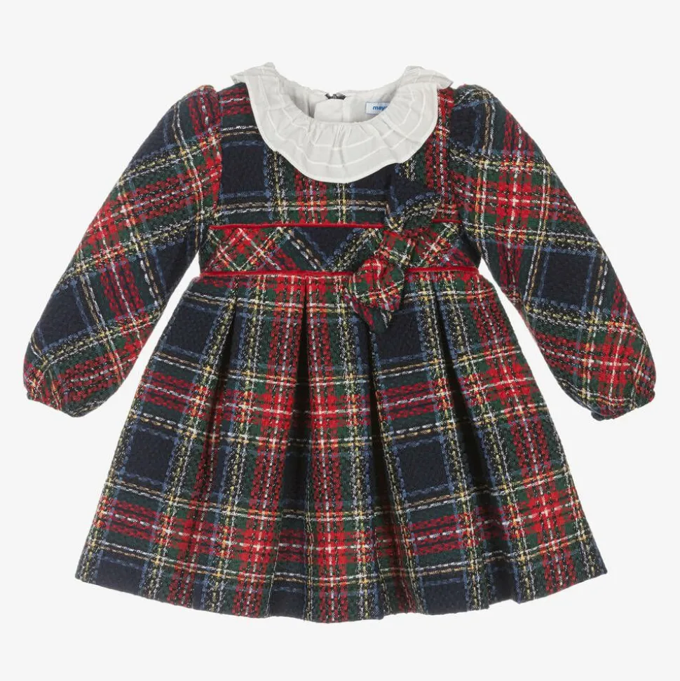 Girls Navy Blue & Red Check Dress