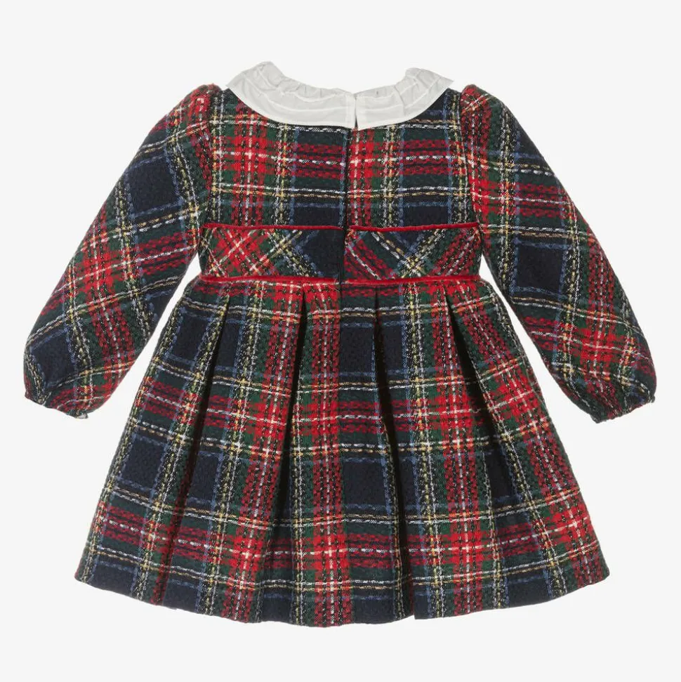 Girls Navy Blue & Red Check Dress