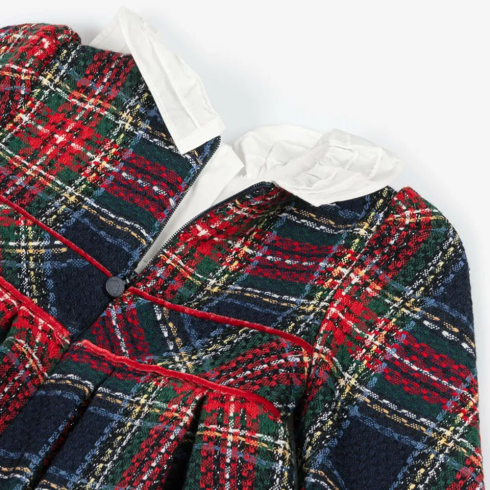 Girls Navy Blue & Red Check Dress
