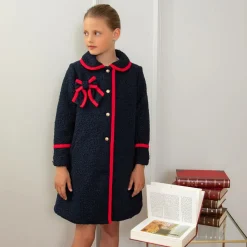 Girls Navy Blue Bouclé Coat